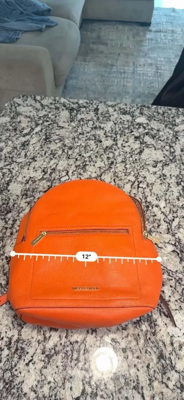 Michael Kors Orange Pebbled Leather Backpack Gold Hardware Travel Bookbag Purse